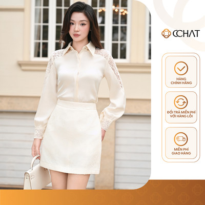 Áo Sơ Mi Nữ 𝐂𝐂𝐇𝐀𝐓 Dáng Suông Phối Ren Neytiri Chất Liệu Lụa Mềm Mại 16FDL8061ST