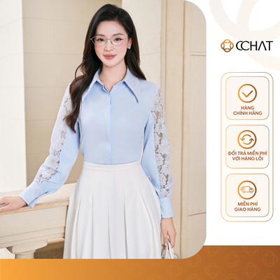 Áo Sơ Mi Nữ 𝐂𝐂𝐇𝐀𝐓 Dáng Suông Avely Phối Ren Chất Liệu Cao Cấp 16FDT8033ST
