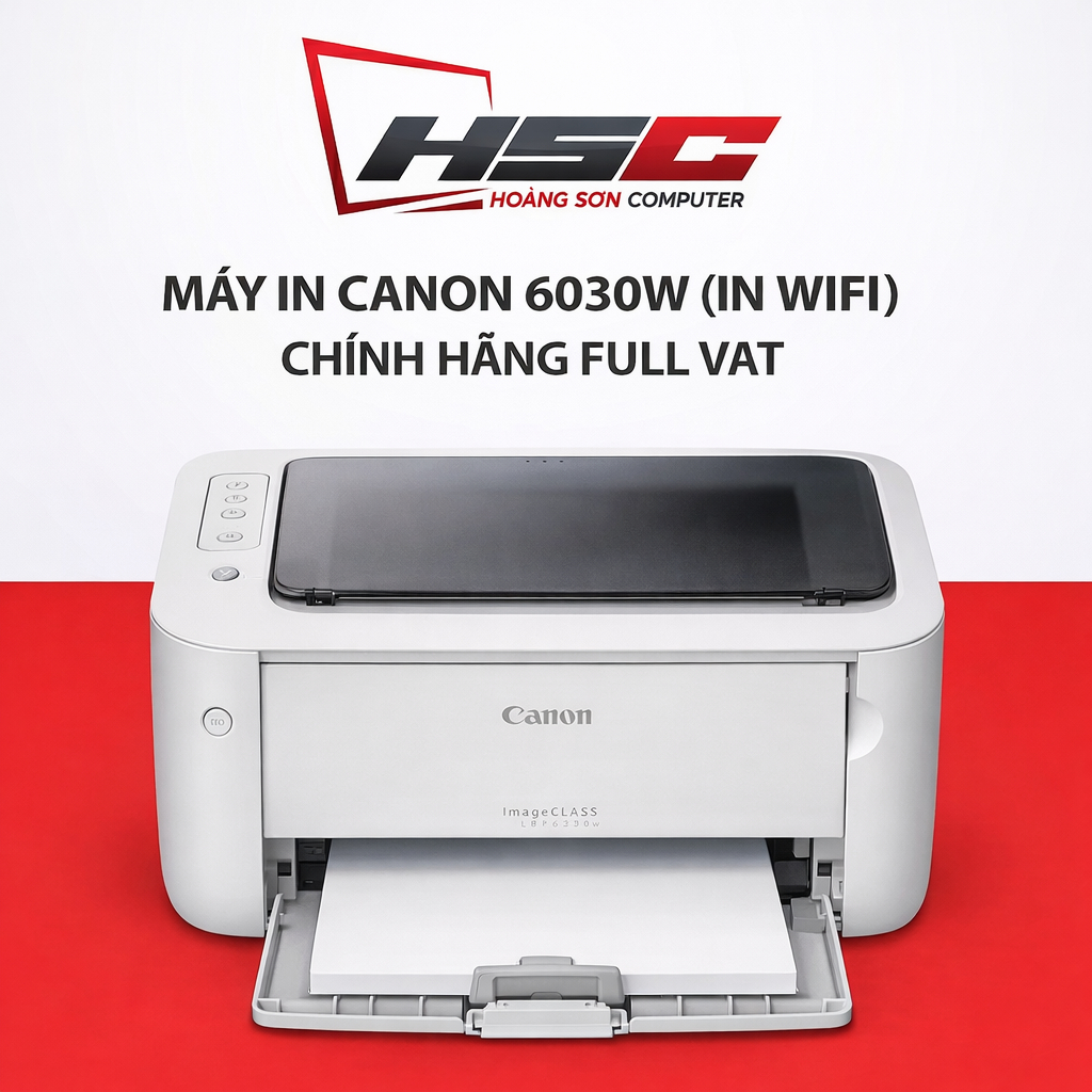 Máy in trắng đen Canon 6030w in wifi - chính hãng LBM - đã bao gồm hộp mực chính hãng - new full VAT