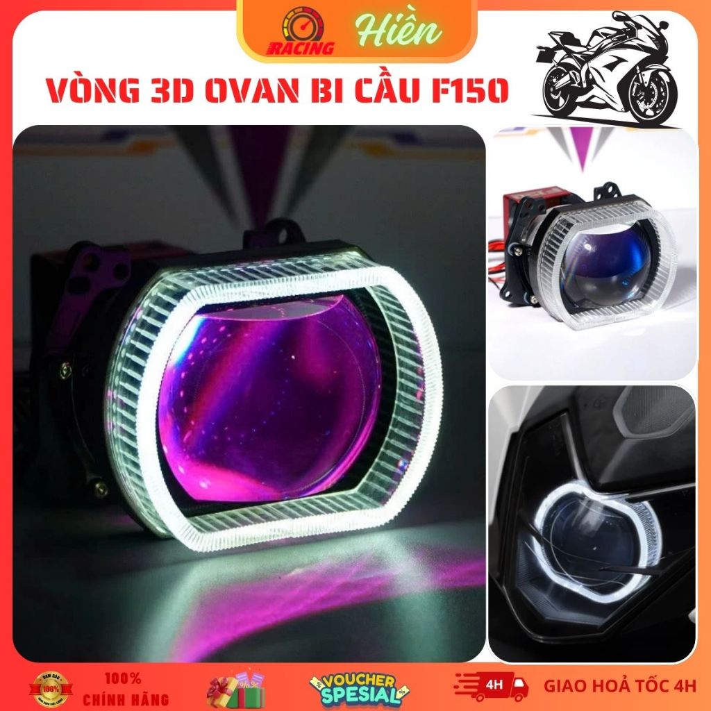 Vòng Thiên Thần 3D Hình Ô Van Gắn Đèn Bi Cầu F150 Pro Vuông Khắc Hoạt Tiết Trang Trí