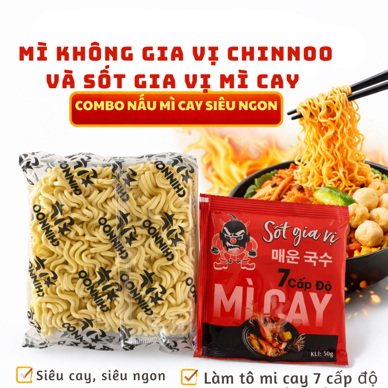 Combo Mì Cay Sasin 7 Cấp Độ – 1 Mì Không Gia Vị + 1 Sốt Mì Cay Hàn Quốc, Nấu Mì Cay Tại Nhà Chuẩn Vị