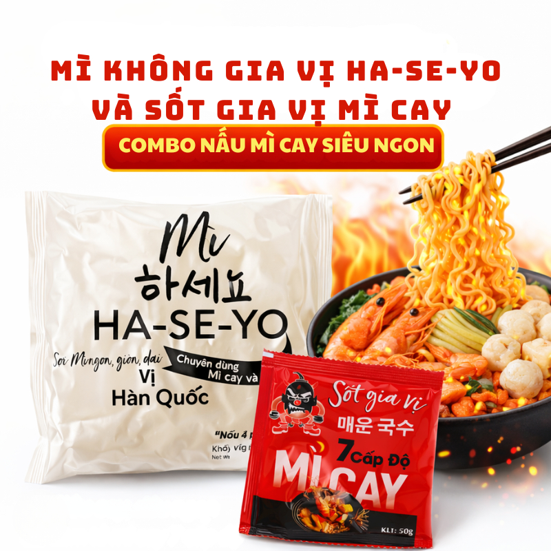 Combo Mì Cay Sasin HaSeYo – 1 Mì Không Gia Vị 90g + 1 Sốt Mì Cay, Nấu Mì Cay 7 Cấp Độ Tại Nhà Chuẩn 