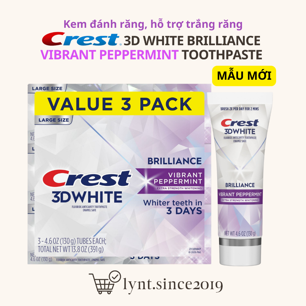 [Hàng Mỹ] Kem đánh răng Crest 3D White Brilliance - Vibrant Peppermint Toothpaste
