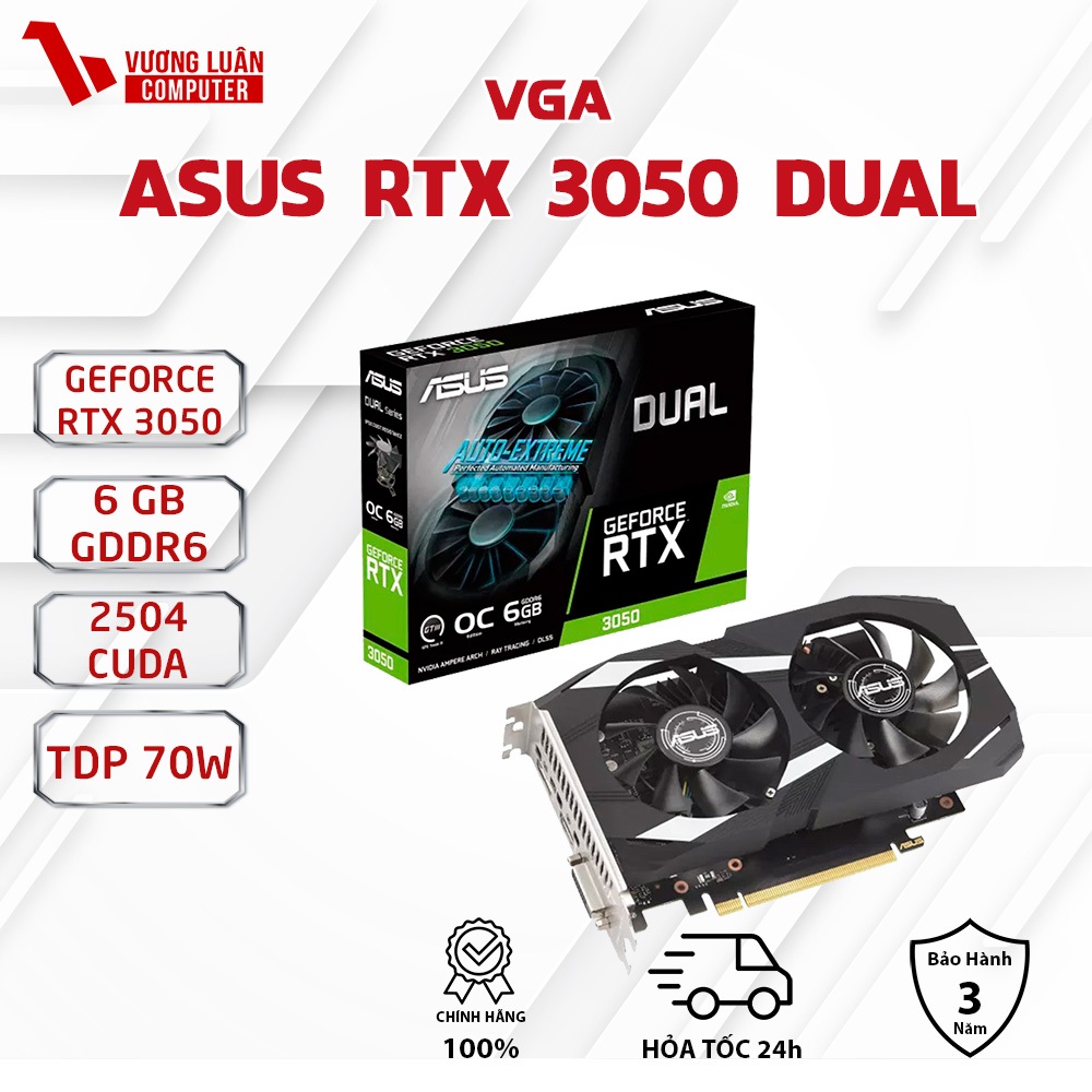 VGA Asus GeForce RTX 3050 DUAL 6GB GDDR6 DUAL-RTX3050-6G chính hãng FULL.VAT