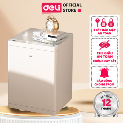 Két Sắt Nguỵ Trang Tủ Đầu Giường Lót Da Cao Cấp Deli, Két Sắt Cảm Ứng Vân Tay Thông Minh Thiết Kế Mở Cửa Tự Động Chống C