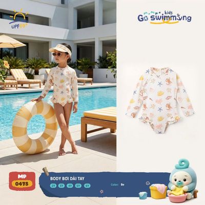 Đồ bơi bé gái Mompa 2-6 tuổi body dài tay vải co giãn nhanh khô MP 0475