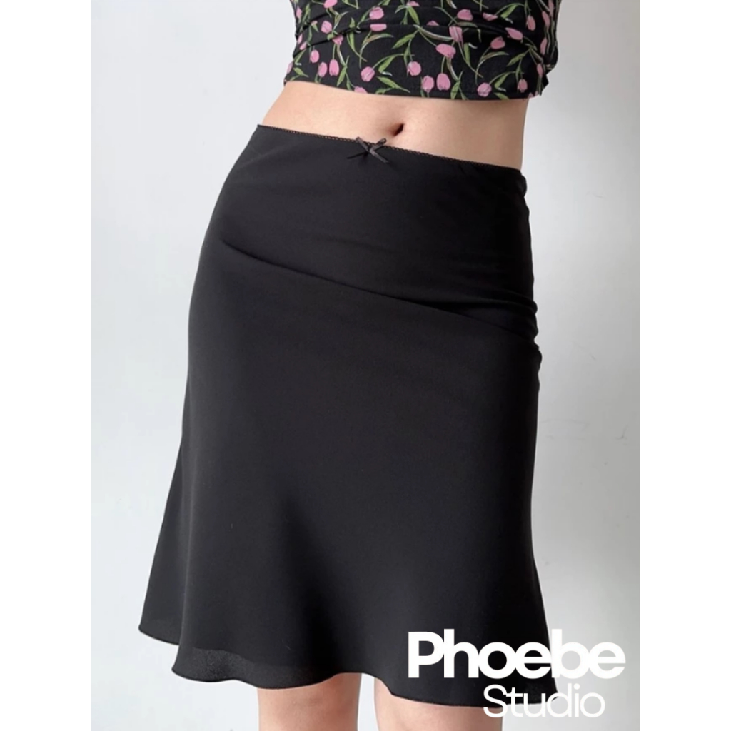 Chân Váy Lửng Cạp Trễ Đính Nơ - Phoebe Studio [MH26VAY36]