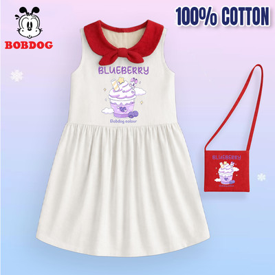 Váy bé gái phối nơ BOBDOG váy sát nách bé gái cotton thoáng mát kèm túi đeo chéo in hình cute cho bé