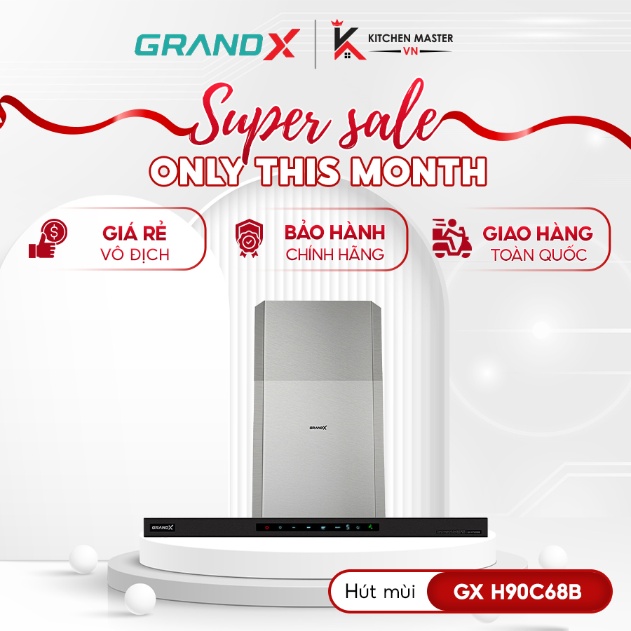 Máy hút mùi áp tường GrandX GX H90C68B(GX H90T68B) Thiết Kế Áp Tường –Máy Hút Mùi Home Pro