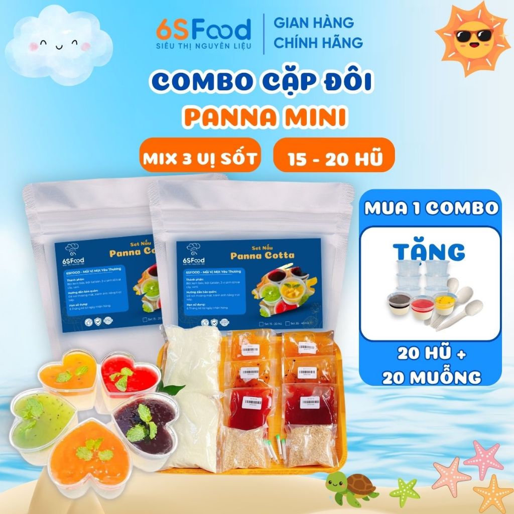 Combo Cặp Đôi Panna Mini Set Nguyên Liệu Làm Panna Cotta Mùa Hè Mix 3 Vị thành phẩm 15-20 hũ 6SFOOD