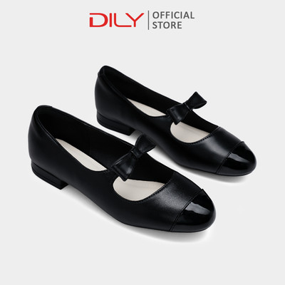 Giày búp bê DILY mũi tròn phối da, quai đính nơ trẻ trung, gót cao 1.5cm DL0640