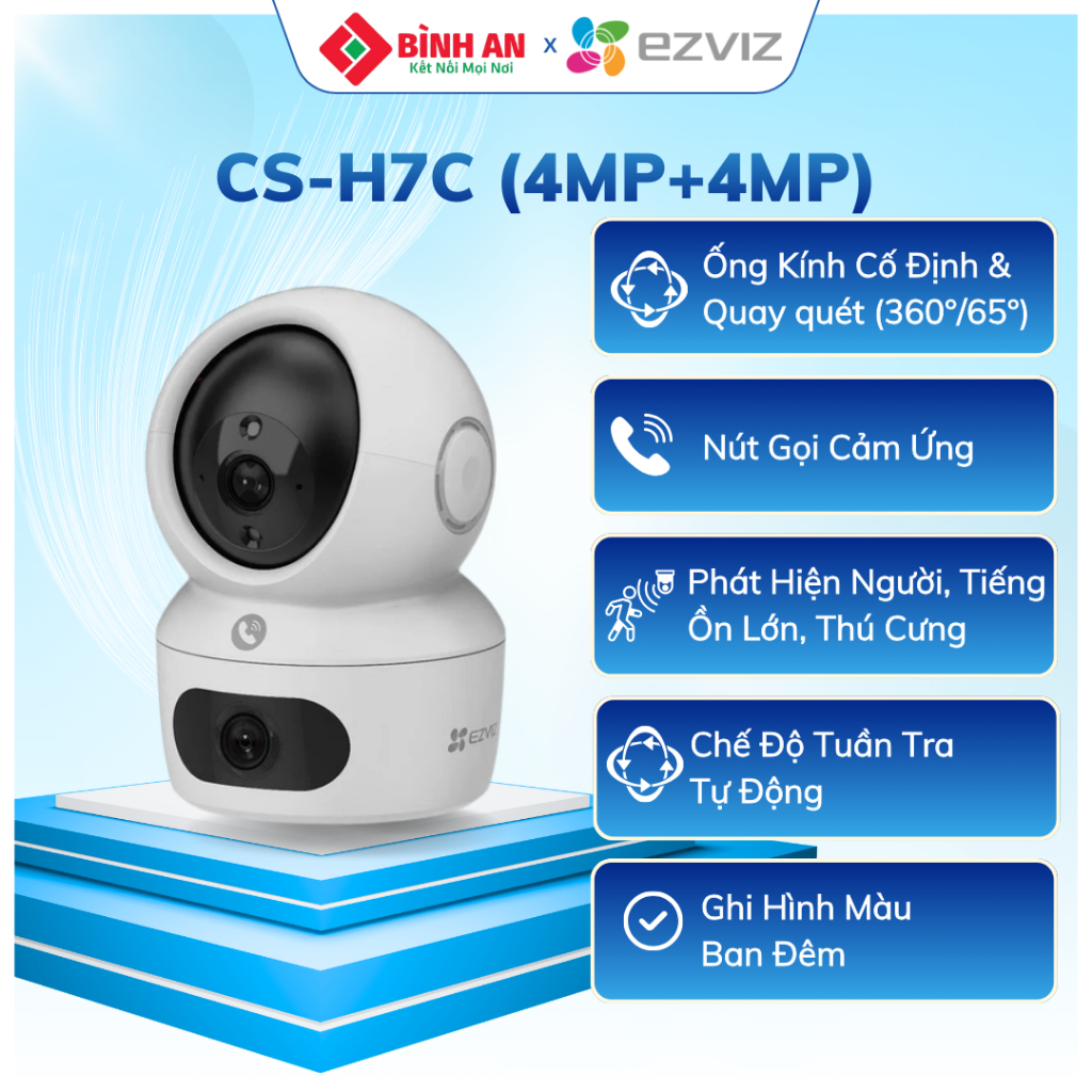 Camera wifi 2 mắt, trong nhà EZVIZ CS-H7C, quay quét, đàm thoại 2 chiều