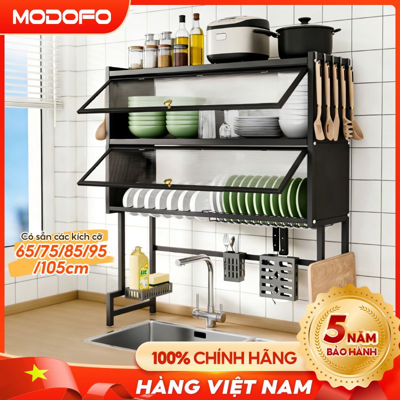 MODOFO Kệ chén có nắp đậy 2 tầng Kệ để chén bát trên bồn rửa kệ úp chén Thép Chống Bụi Kitchen Racks