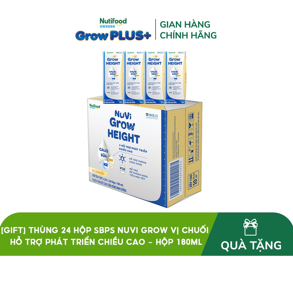 [GIFT] Thùng 24 hộp SBPS Nuvi Grow vị chuối 1+ hỗ trợ phát triển chiều cao hộp 180ml