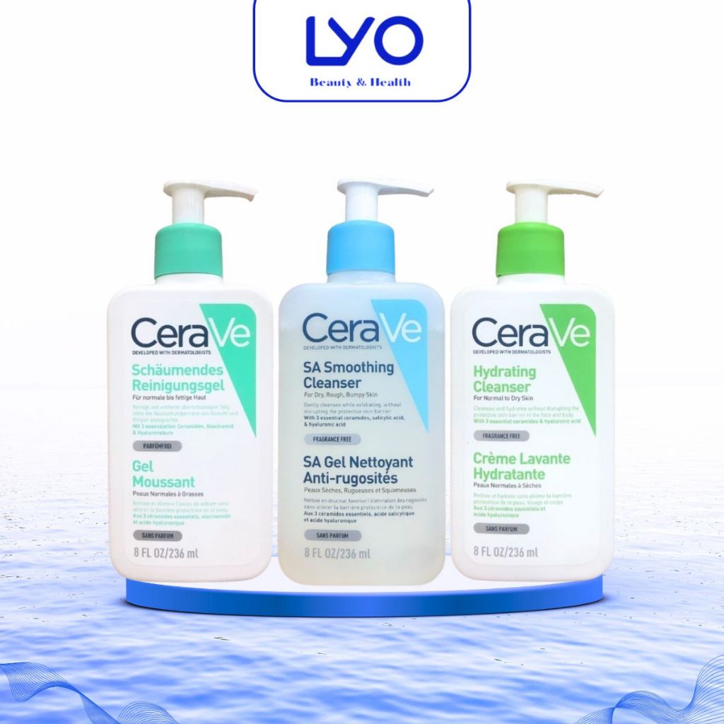 Sữa Rửa Mặt Dưỡng Trắng & Làm Sạch Da CeraVe Foaming - Hydrating - SA Smoothing Cleanser Pháp 236ml 
