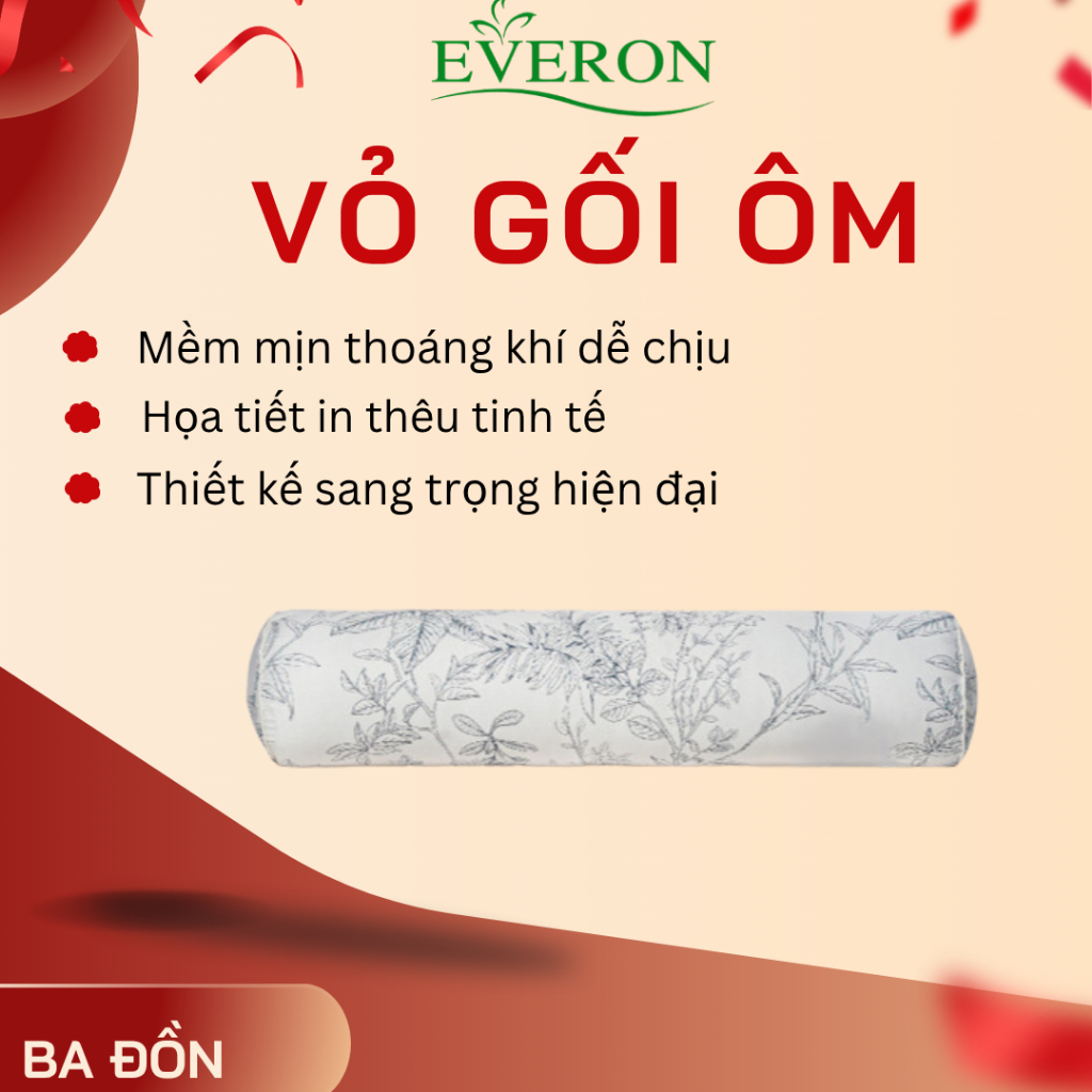 Vỏ gối ôm BST Khu Vườn Tinh Hoa 2025 Everon ( họa tiết in, thêu) (Chất liệu: Modal/Tencel/Cotton) BS