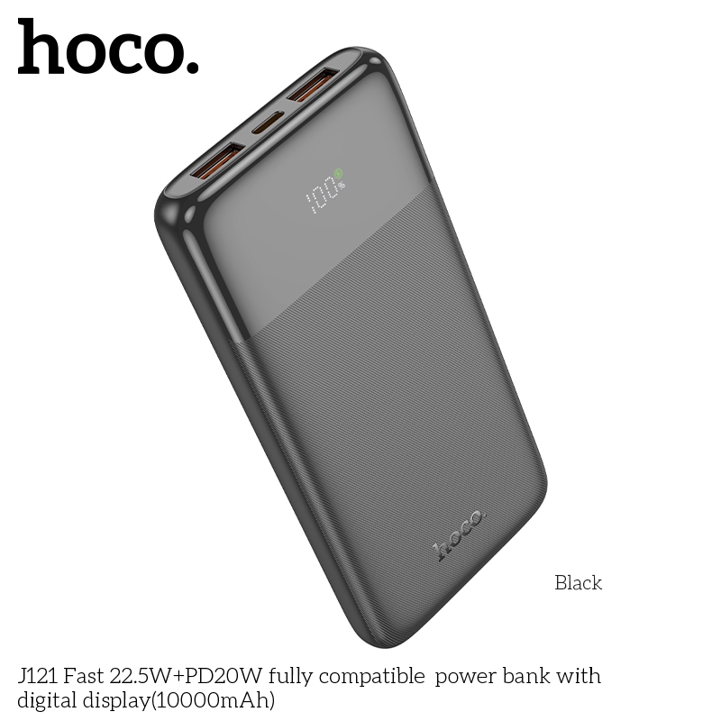 Pin Dự Phòng Hoco J121 10000mAh USB QC 3.0 22.5W, TypeC PD 20W (Đen)