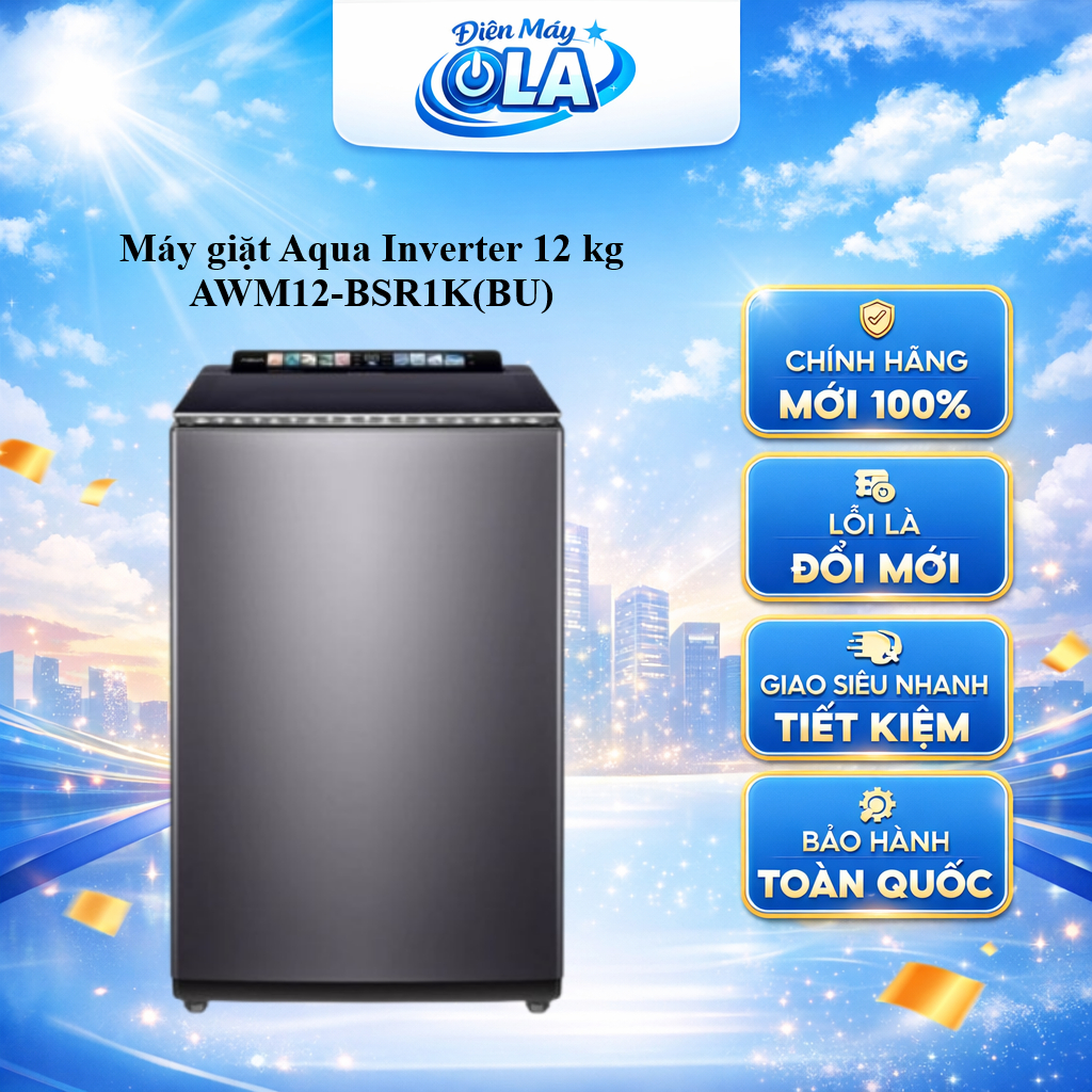 Máy giặt Aqua Inverter 12 kg AWM12-BSR1K(BU) - GIAO TOÀN QUỐC