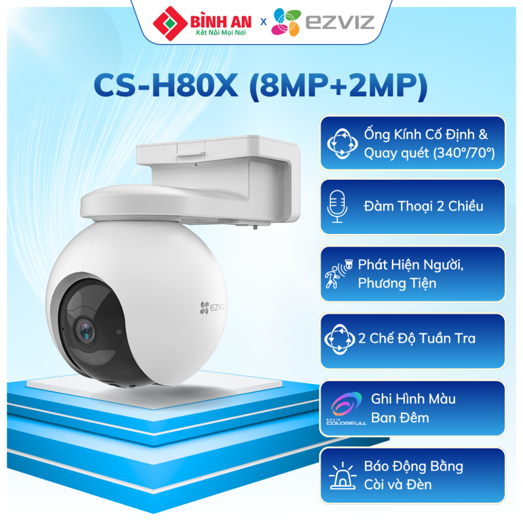 Camera wifi ngoài trời EZVIZ CS-H80x 8MP+2MP, quay quét 360 độ, ban đêm có màu, đàm thoại 2 chiều