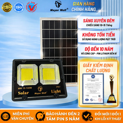 Đèn Pha Năng Lượng Mặt Trời Mayor Wolf 2 Khoang 100W Sân Vườn Ngoài Trời