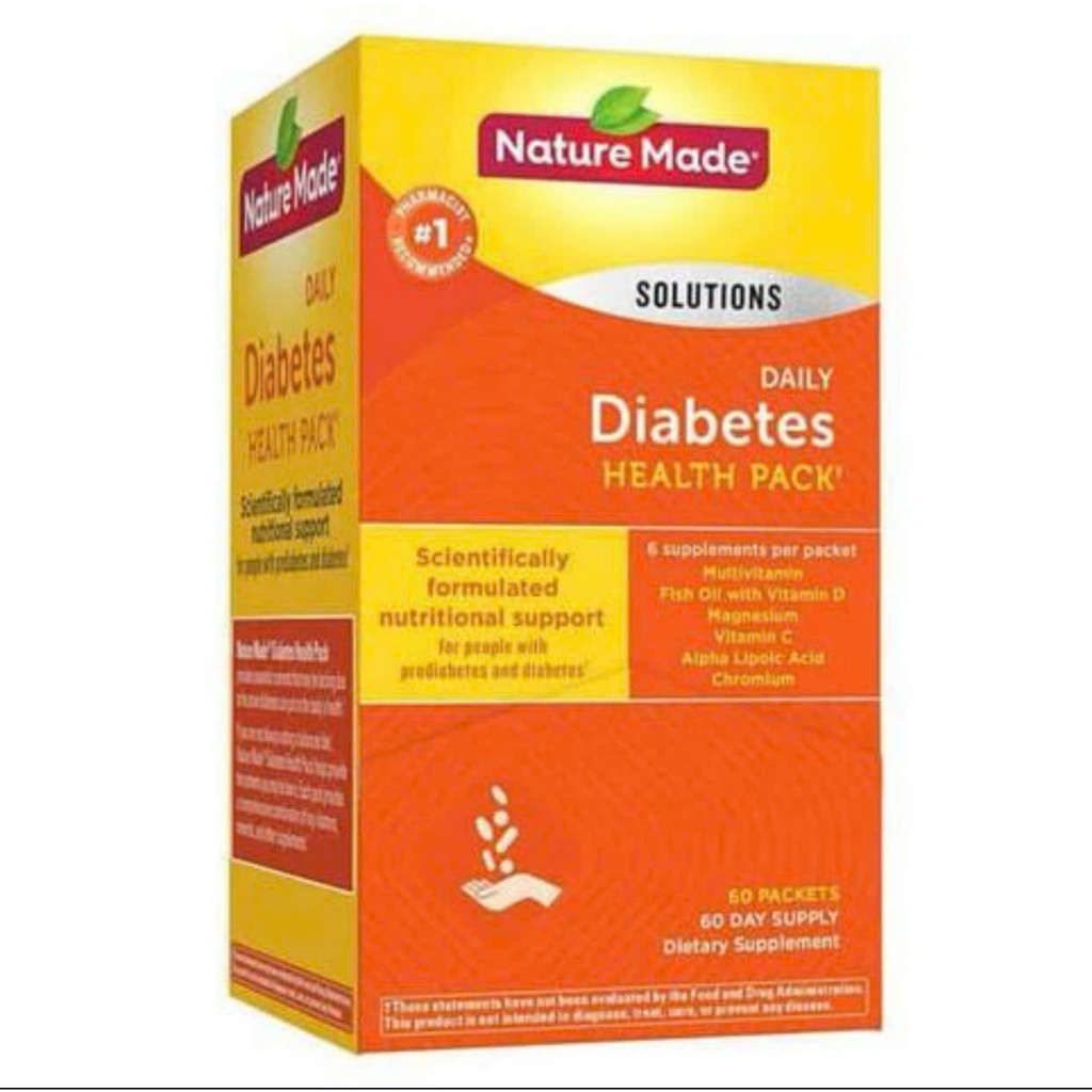 (date 08/26 - chảy) Thực phẩm Điều Hòa Tiểu Đường Nature Made Diabetes Health Pack của Mỹ hộp 60 gói