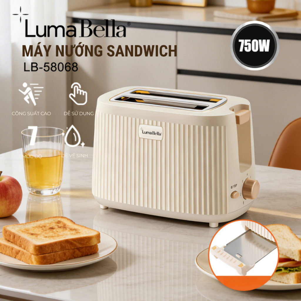 Máy nướng bánh mì tự nảy bánh công suất cao 800W Lumabella LB-58068, SK-008B công suất 800W [ BẢO HÀ