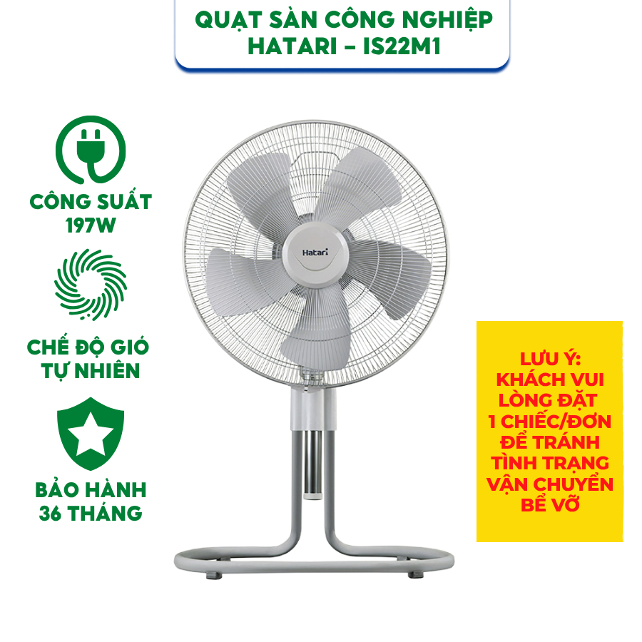 Quạt chân quỳ công nghiệp Hatari IS22M1 Thái Lan - 197W - Bảo Hành 12 Tháng, Công Suất 199W