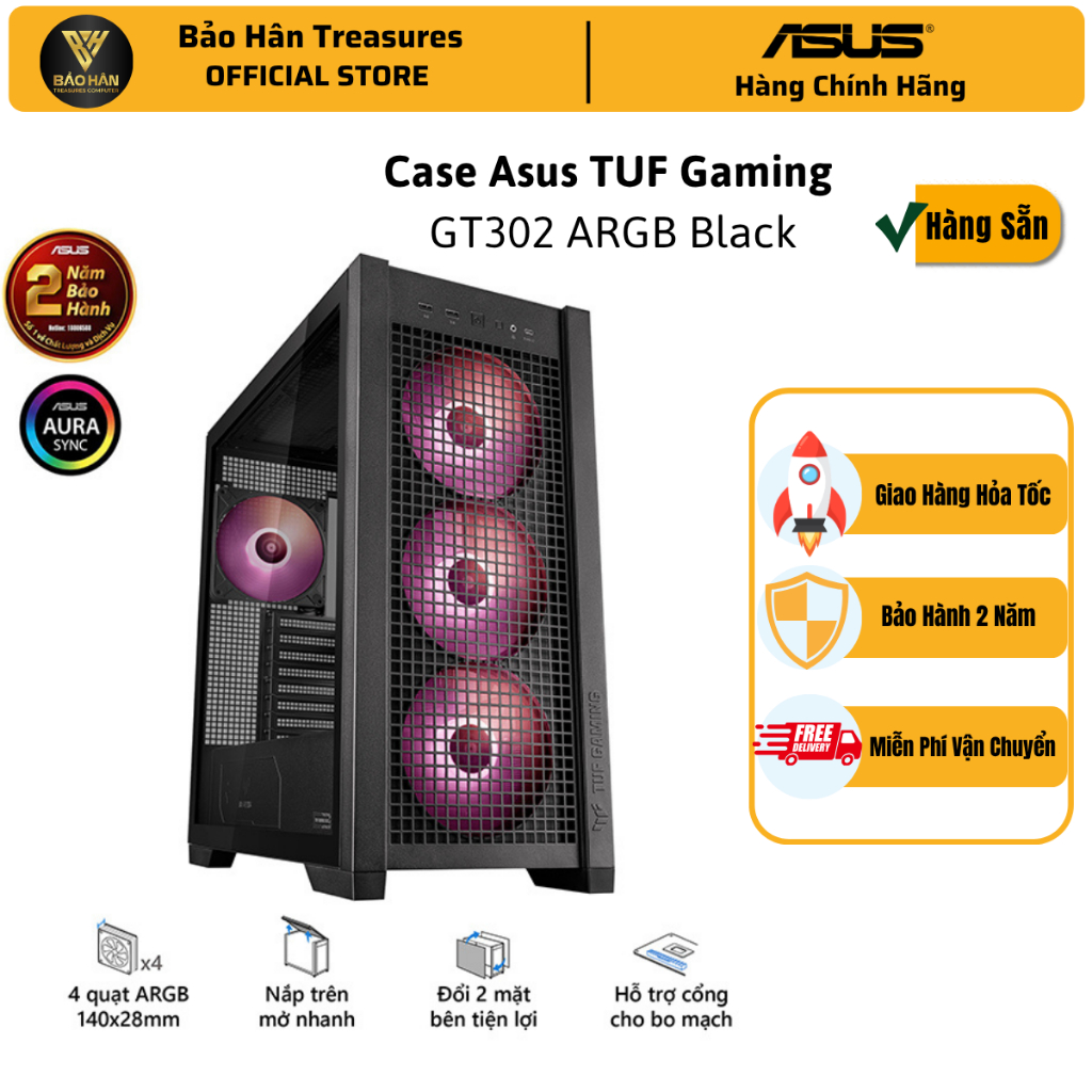 Vỏ Case Asus TUF Gaming GT302 ARGB Black (eATX/Full Tower/ Màu Đen/BTF) - Hàng Chính Hãng