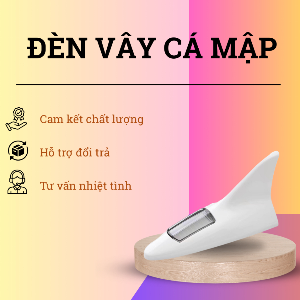 Đèn Vây Cá Mập Năng Lượng Mặt Trời Ô Tô LED 8 Bóng Cảnh Báo Chống Va Chạm Trang Trí Nóc Xe