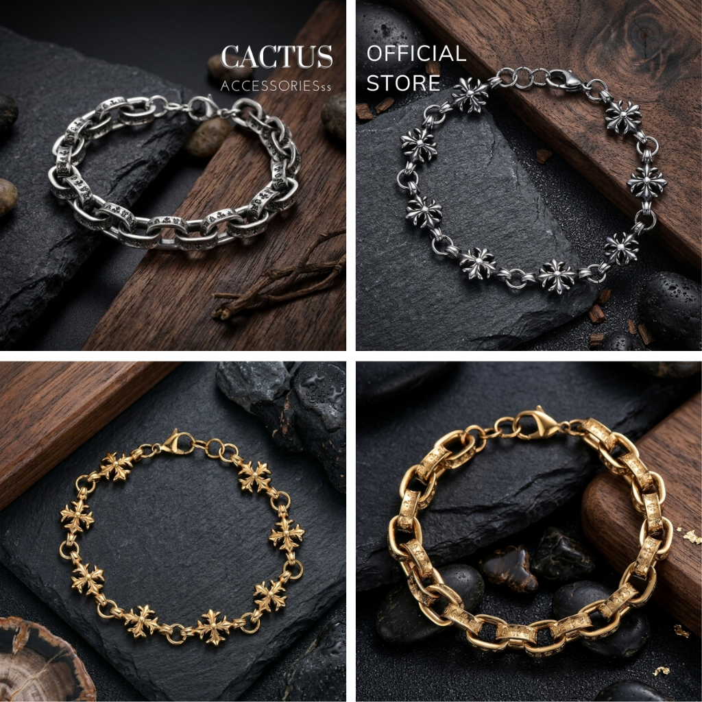 Vòng tay / Lắc tay xích dẹp tròn khắc họa tiết cách điệu Cactus Accessories