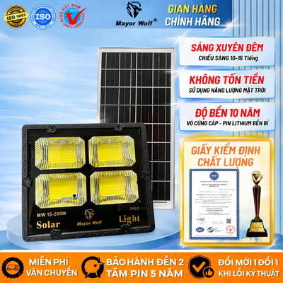 Đèn Pha Năng Lượng Mặt Trời Mayor Wolf  4 Khoang 200W Chiếu Sáng Sân Vườn Ngoài Trời