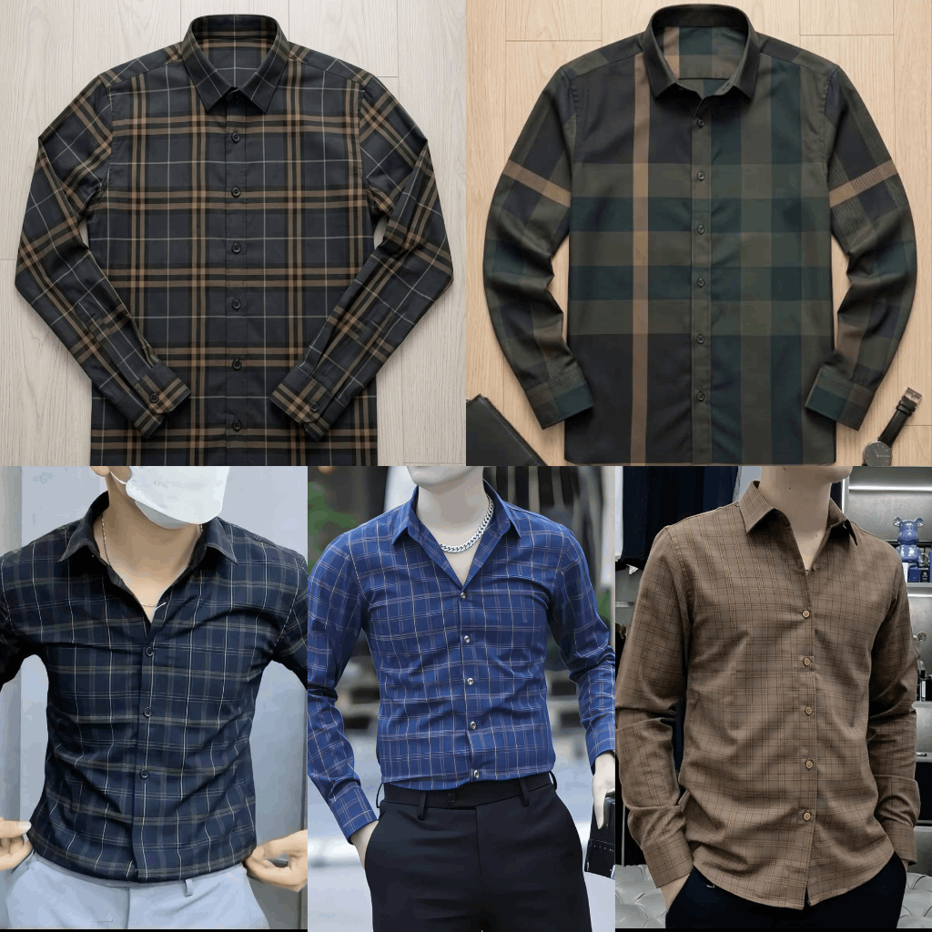 Áo sơ mi caro nam kẻ sọc màu xanh/nâu/xám dễ phối form chuẩn, lên dáng đẹp, không kén dáng-HURISMAN