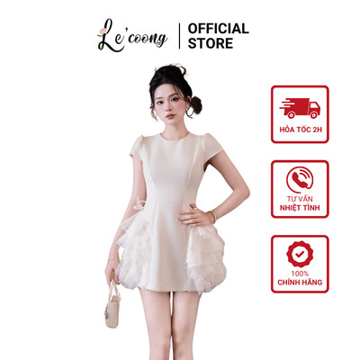 Váy Tiểu Thư Xoè Bồng Phối Lưới LECOONG V858 Đầm Đẹp Thiết Kế Cổ Tròn Tay Con Sang Chảnh