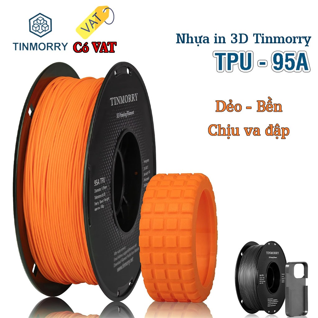 Nhựa in 3D TINMORRY TPU 95A  – Sợi dẻo đàn hồi cao, chịu va đập tốt, đường kính 1.75mm