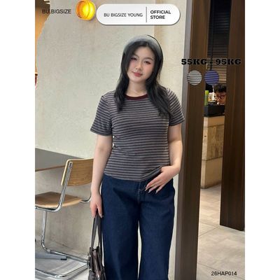 Áo kẻ cổ tròn phối cổ BIGSIZE (55kg đến 95kg) – 26HAP014 - [BU Bigsize]
