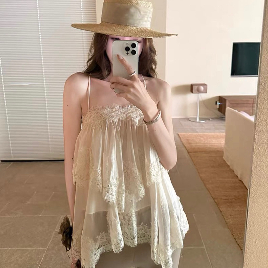 Áo 2 dây ren babydoll tiểu thư, Áo babydoll ren bồng xoè công chúa, áo 2 day babydoll ren bồng xoè t