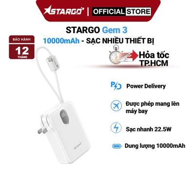 [Chứng nhận 3C] Sạc dự phòng StarGO Gem 3 10000mAh 22.5W, cáp Type C và Lightnig, có chân cắm sạc