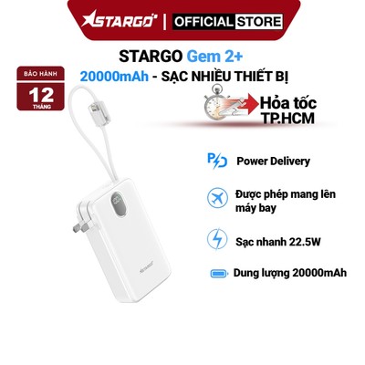 [Chứng nhận 3C] Sạc dự phòng StarGO Gem 2+ 20000mAh 22.5W, cáp Type C và Lightnig, có chân cắm sạc