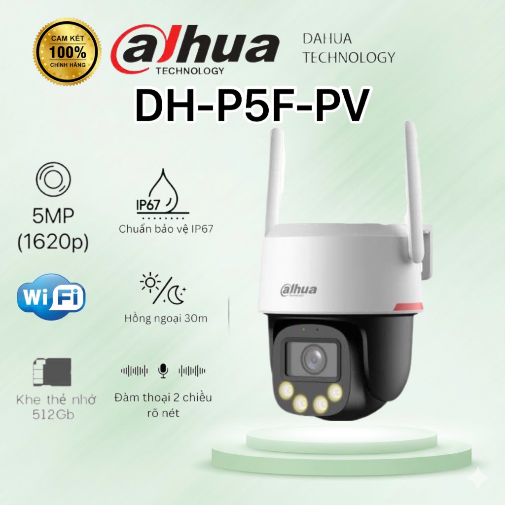Camera Wifi DH-P5F-PV 5MP / DH-P3F-PV 3MP WizColor PT Dahua, đàm thoại 2 chiều, quan sát ban đêm có 