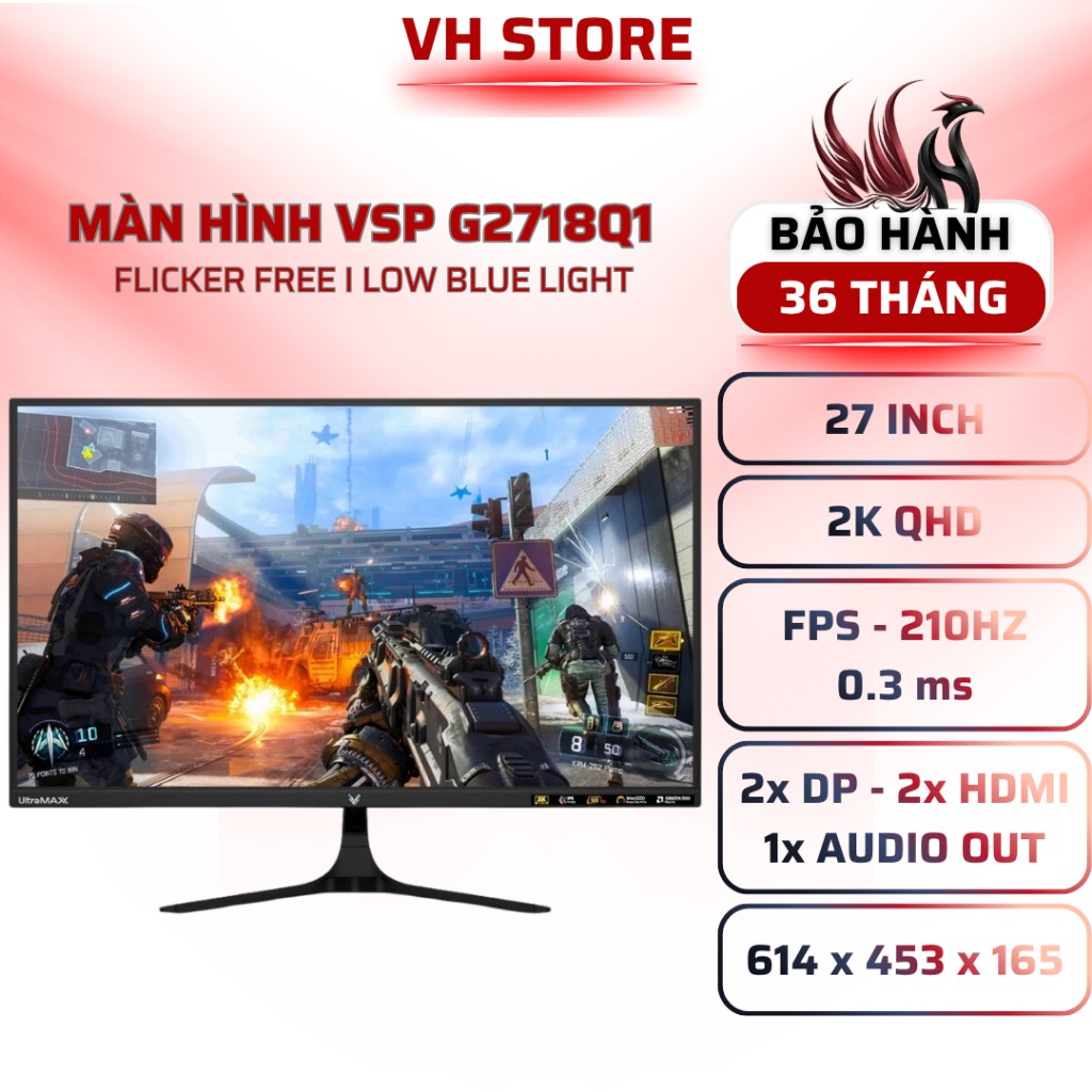 Màn Hình Gaming VSP G2718Q1 27" 2K IPS 210Hz 0.3ms - BẢO HÀNH 36 THÁNG - VHSTORE