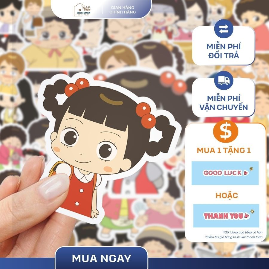 Bộ 50/100 Sticker Xin Chào Jadoo cực dễ thương - Hình dán cô bé Jadoo trang trí sổ tay, laptop, đt c