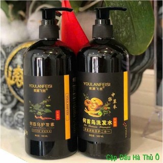 Dầu gội hà thủ ô sâm linh chi cặp chai 500ml siêu thơm