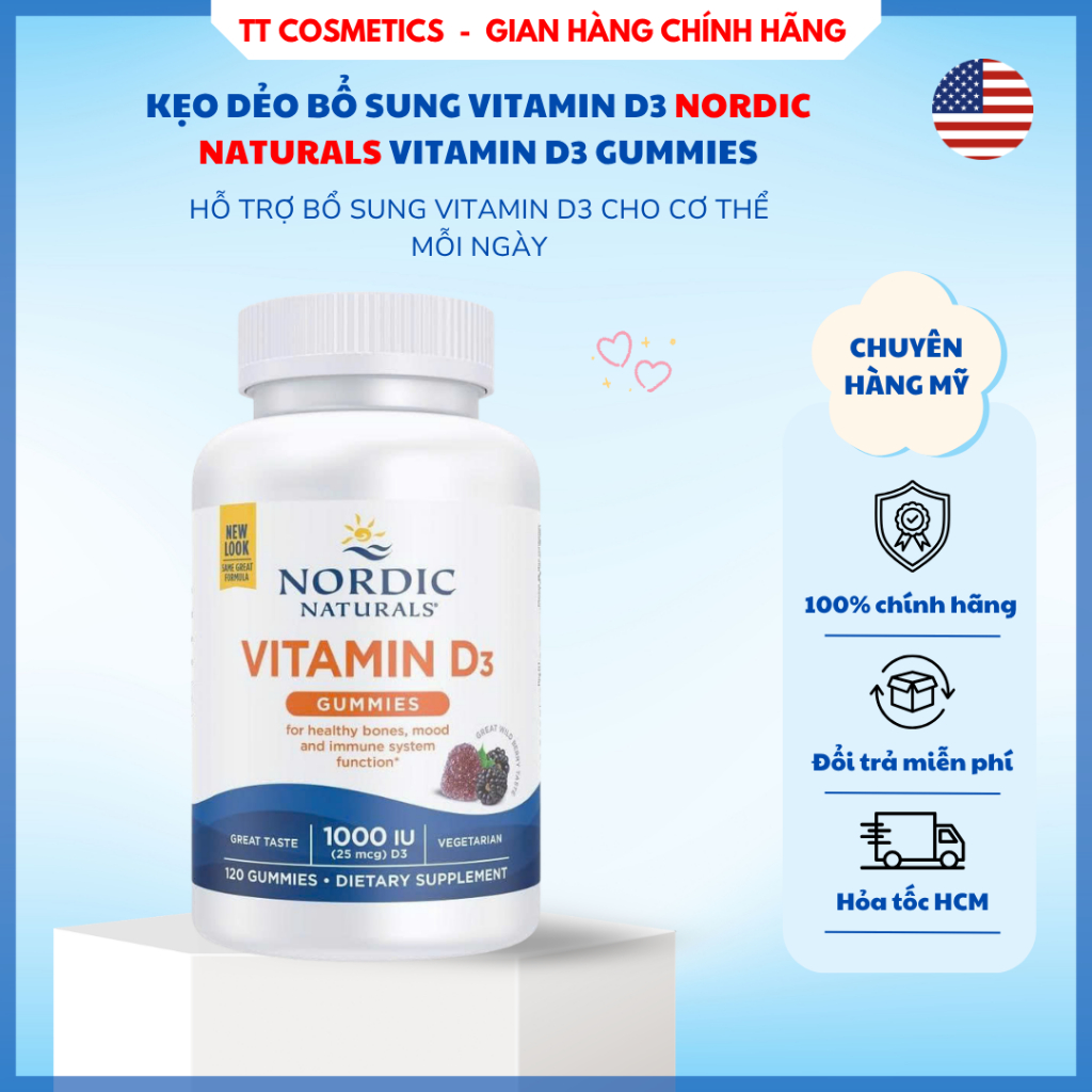 Kẹo Dẻo Vitamin D3 1000IU Nordic Naturals Vitamin D3 Gummies 120 Viên
