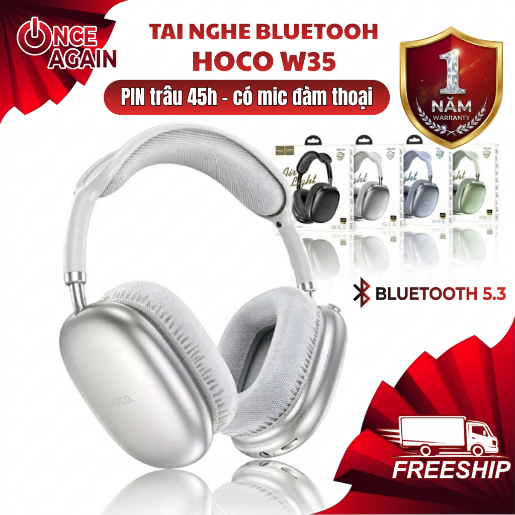Tai Nghe Bluetooth Hoco W35 Air Chụp Tai Không Dây Có Mic - Pin 45 Giờ, Chống Ồn, Chơi Game Không Độ