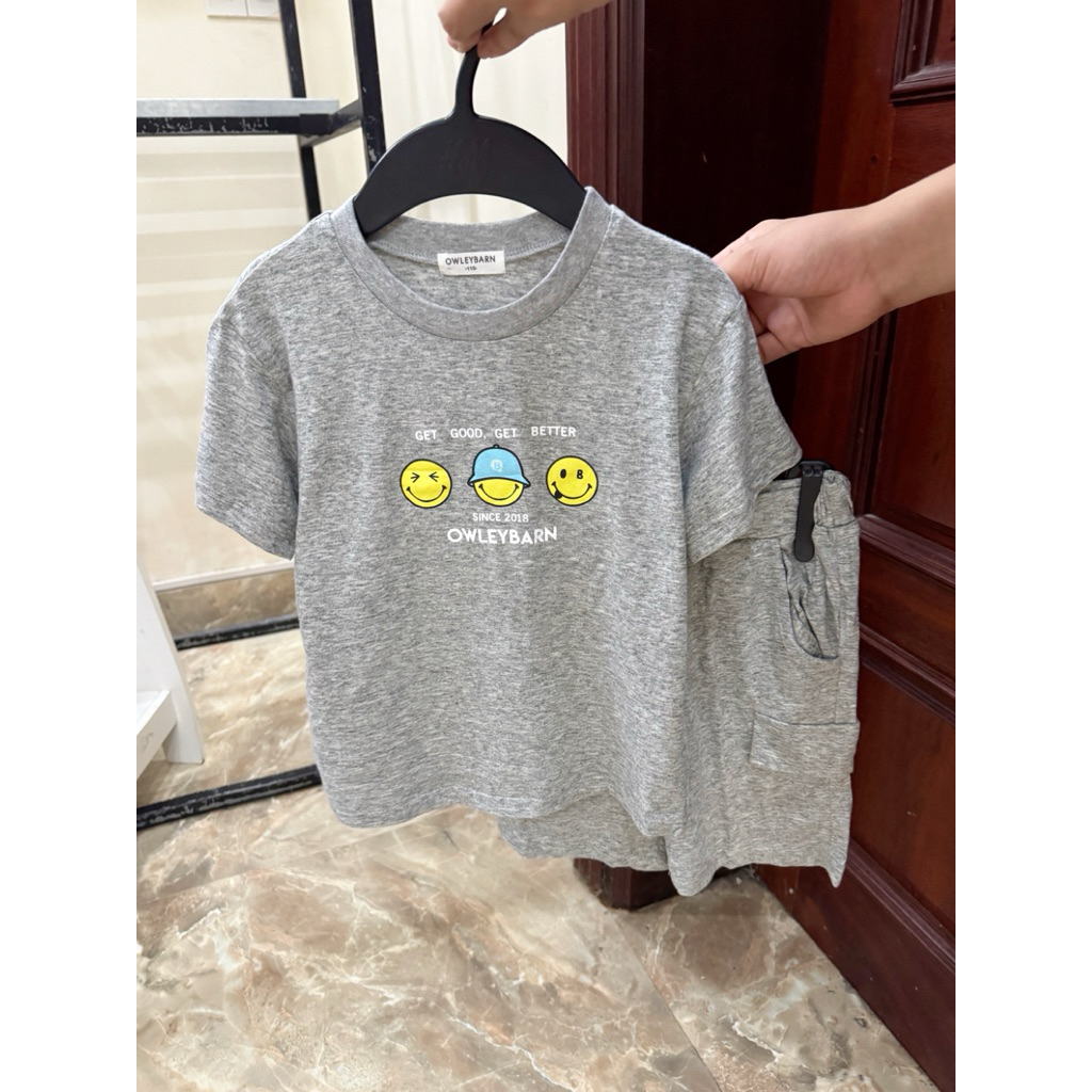 Bộ Hè Bé Trai Mặt Cười Túi Hộp Ghi OWLEYBARN