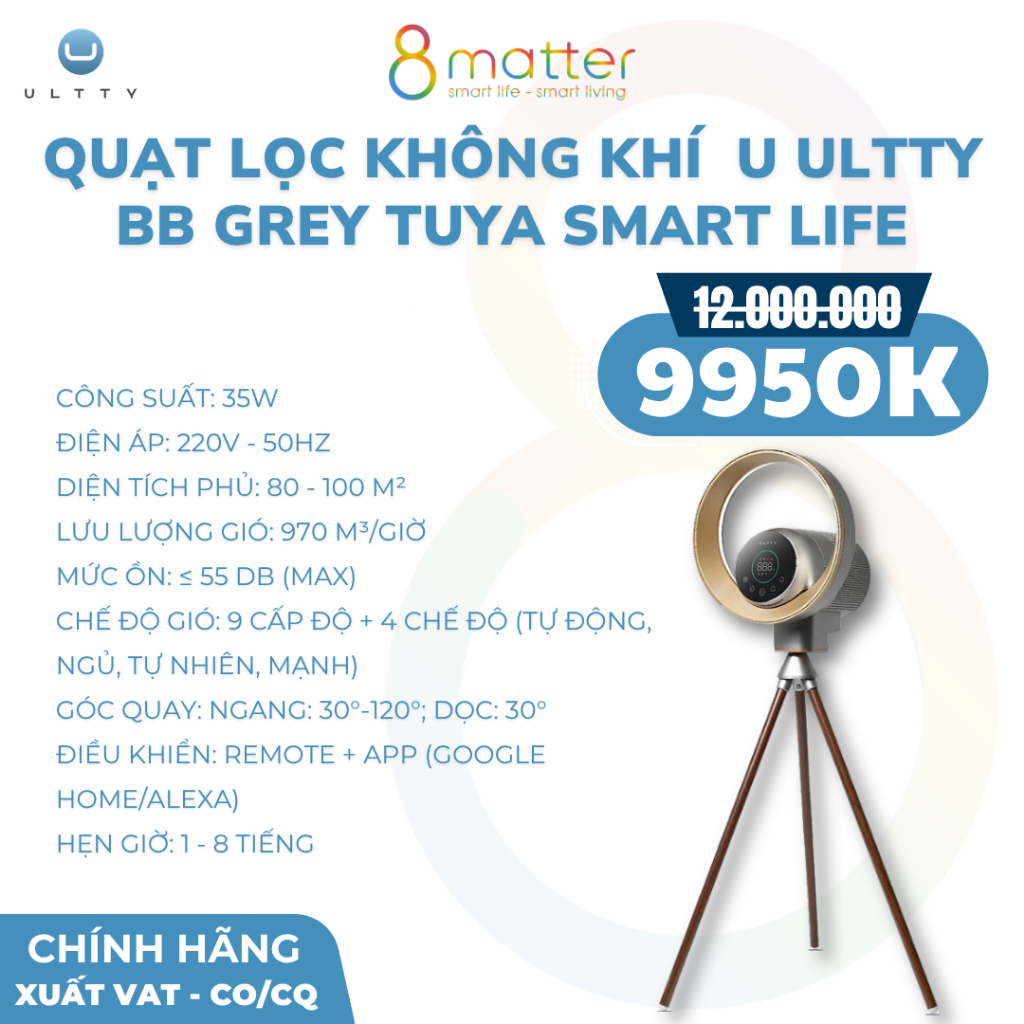 Quạt lọc không khí thông minh TUYA SMART LIFE U Ultty BB - BH Chính Hãng - HOẢ TỐC