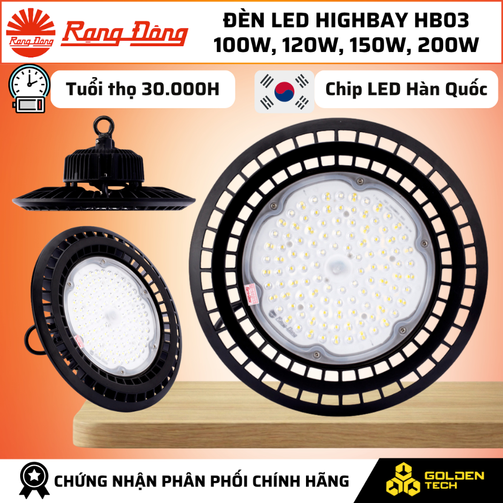(Rạng Đông) Đèn LED Chiếu Sáng Nhà Xưởng Highbay Ánh sáng Trắng 6500K 100W, 120W, 150W, 200W HB03
