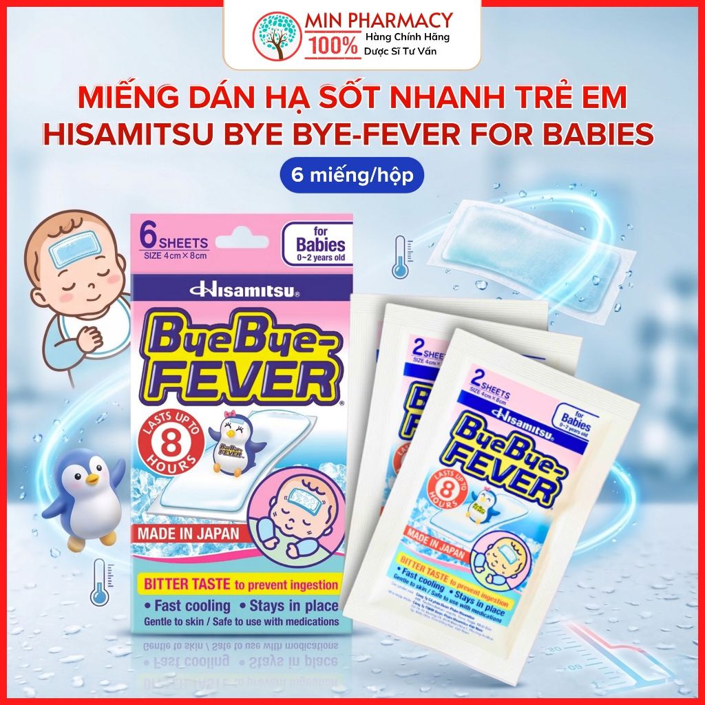 Miếng dán hạ sốt nhanh trẻ em Hisamitsu Bye Bye-Fever for babies (byebye fever) (6 miếng/hộp) - Minp