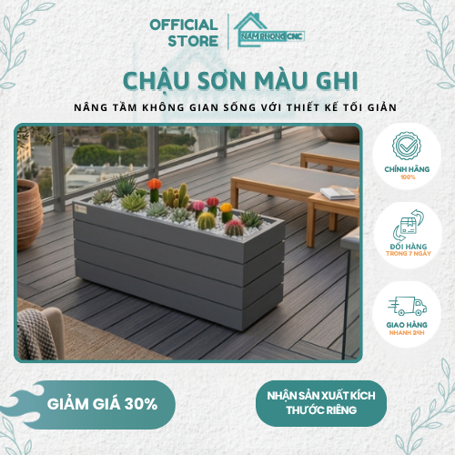 Chậu Trồng Cây Nhựa Composite Sơn Màu Ghi, Kích Thước Lớn 90x40x40, 80x40x40 Siêu Dày, Siêu Rẻ[Namph