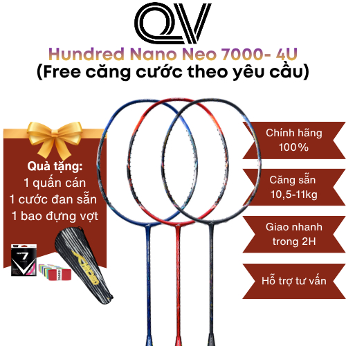 Vợt cầu lông Hundred Nano Neo 7000 4u chính hãng Quốc Việt Badminton dành cho người chơi có lối đánh